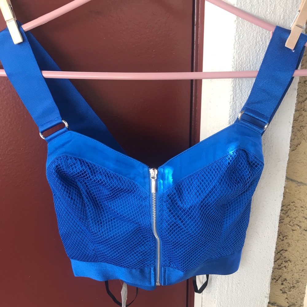Royal Blue Bebe Mesh Crop Top